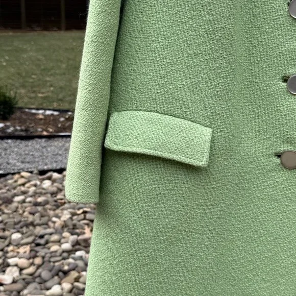 Vintage 50's-60's Coat Size L/XL Mint Green Bouclé Single Breasted Notched Colla - Picture 3 of 16